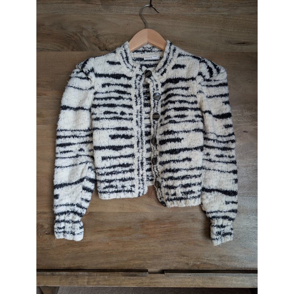 Ulla Johnson Cardigan Womens SMALL Beige Black Merino Wool Button Front NWOT